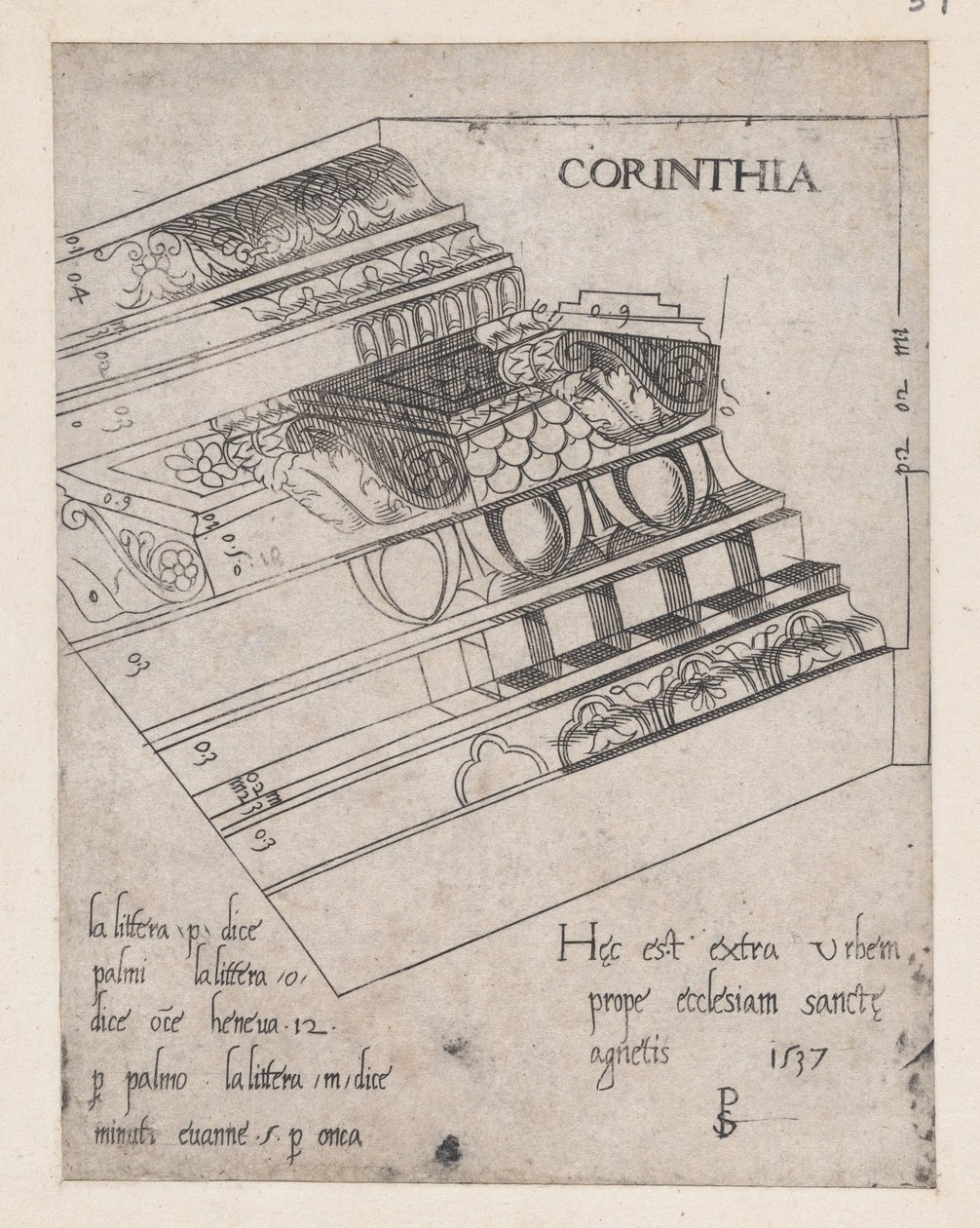 Speculum Romanae Magnificentiae: Korinthisches Gebälk, 1537 von Master PS