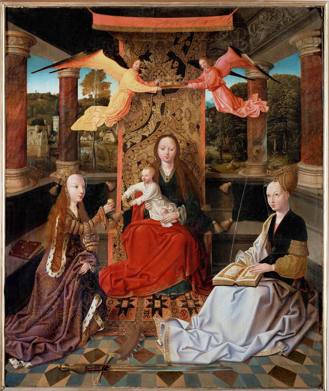 Krönung der thronenden Madonna mit der Heiligen Katharina von Alexandrien und der Heiligen Barbara von Master of Hoogstraten