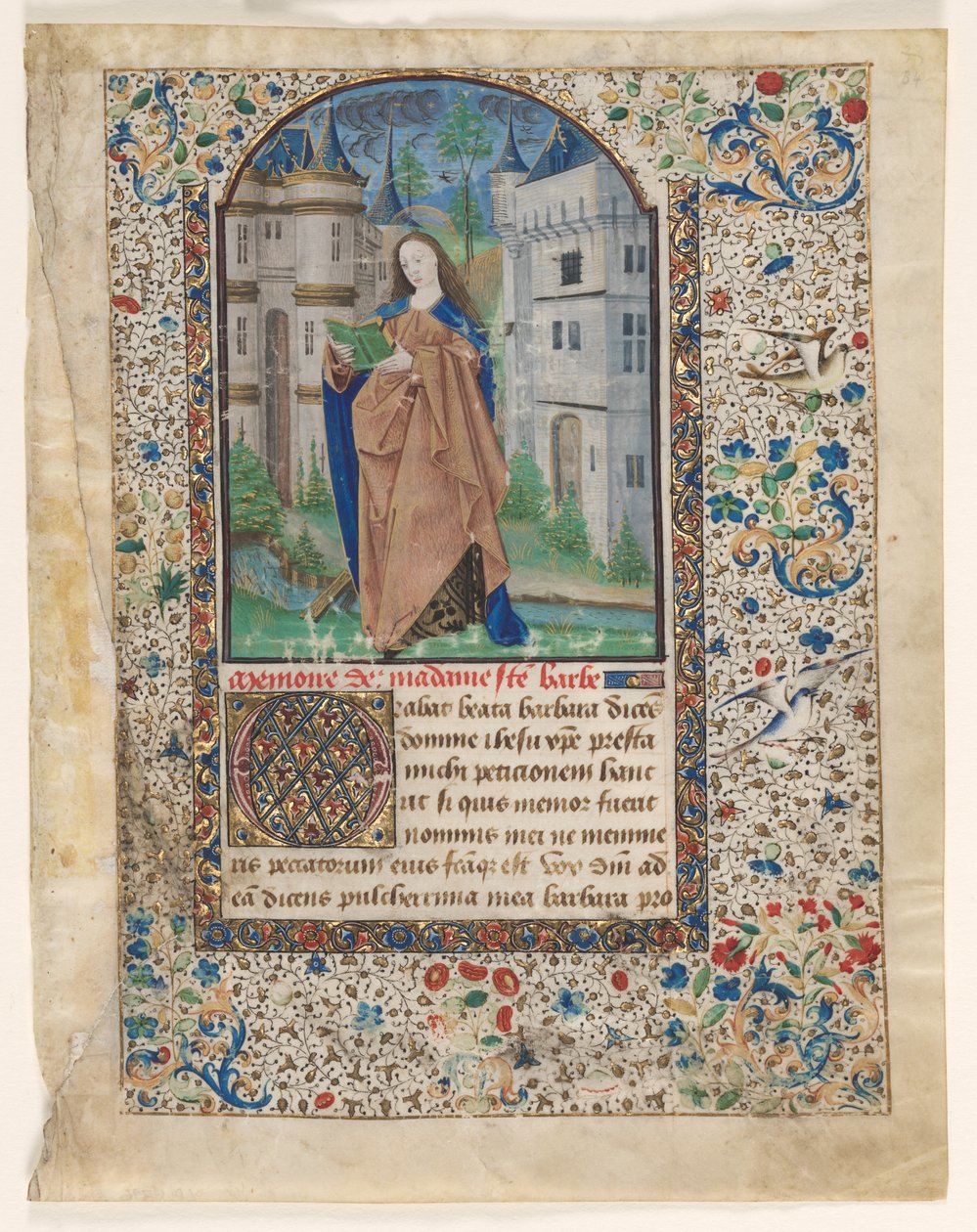 Blatt aus einem Stundenbuch: St. Barbara 2 von 2 ausgeschnittene Blätter von Master of Jacques de Luxembourg