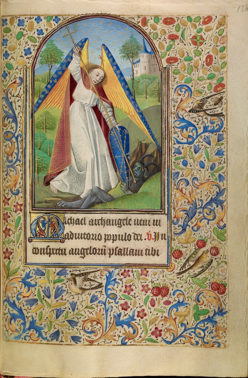 Sankt Michael kämpft gegen den Teufel von Master of Jacques of Luxembourg