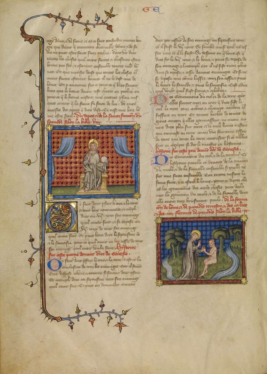 Ruhetag: Herr auf dem Thron; Gott und Adam im Garten von Master of Jean de Mandeville
