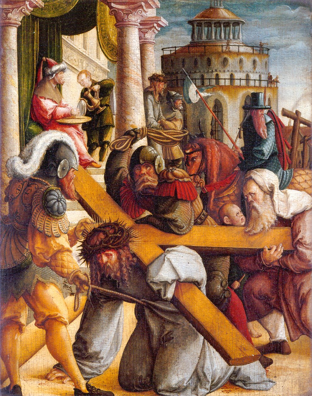 Christus trägt das Kreuz und Pilatus wäscht seine Hände von Master of Messkirch