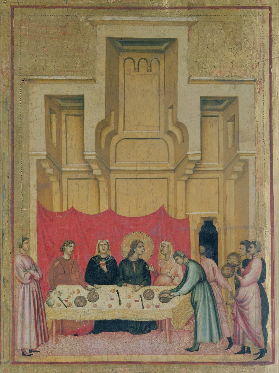 St. Cäcilia und Szenen aus ihrem Leben; Detail des oberen linken Panels, zeigt St. Cäcilia beim Essen, ca. 1300 (Detail) von Master of St. Cecilia