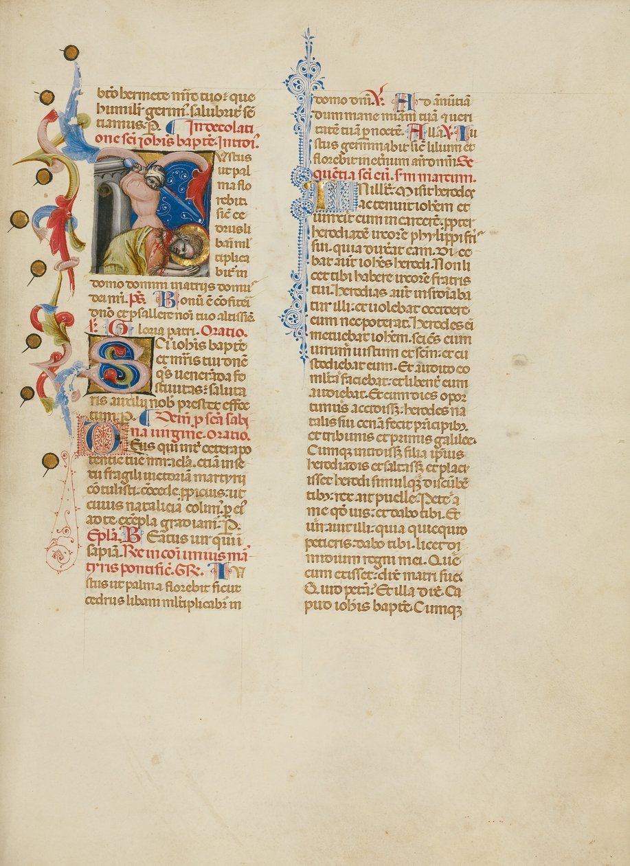 Initiale J: Die Enthauptung von Johannes dem Täufer von Master of the Brussels Initials