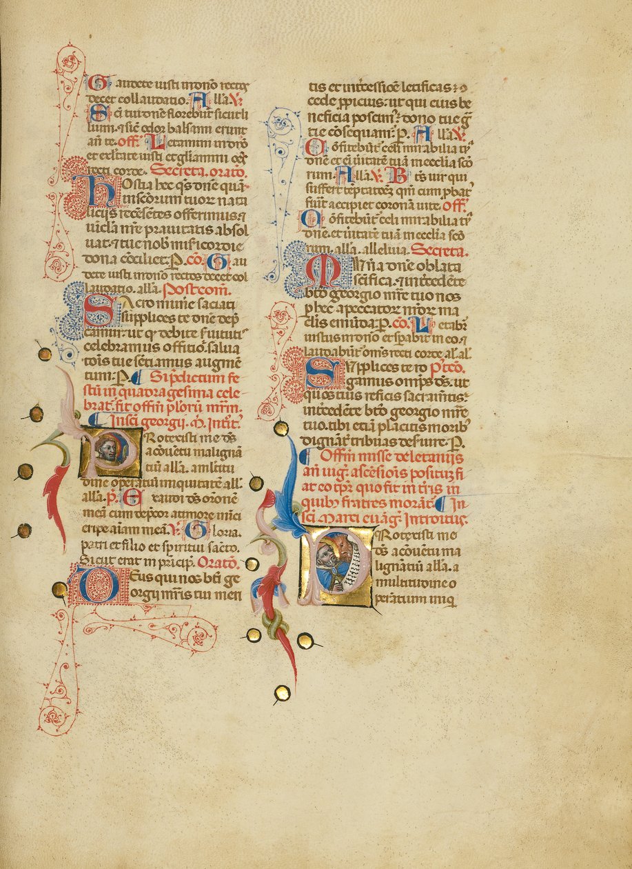 Initiale P: Heiliger Georg; Initiale P: Heiliger Markus von Master of the Brussels Initials