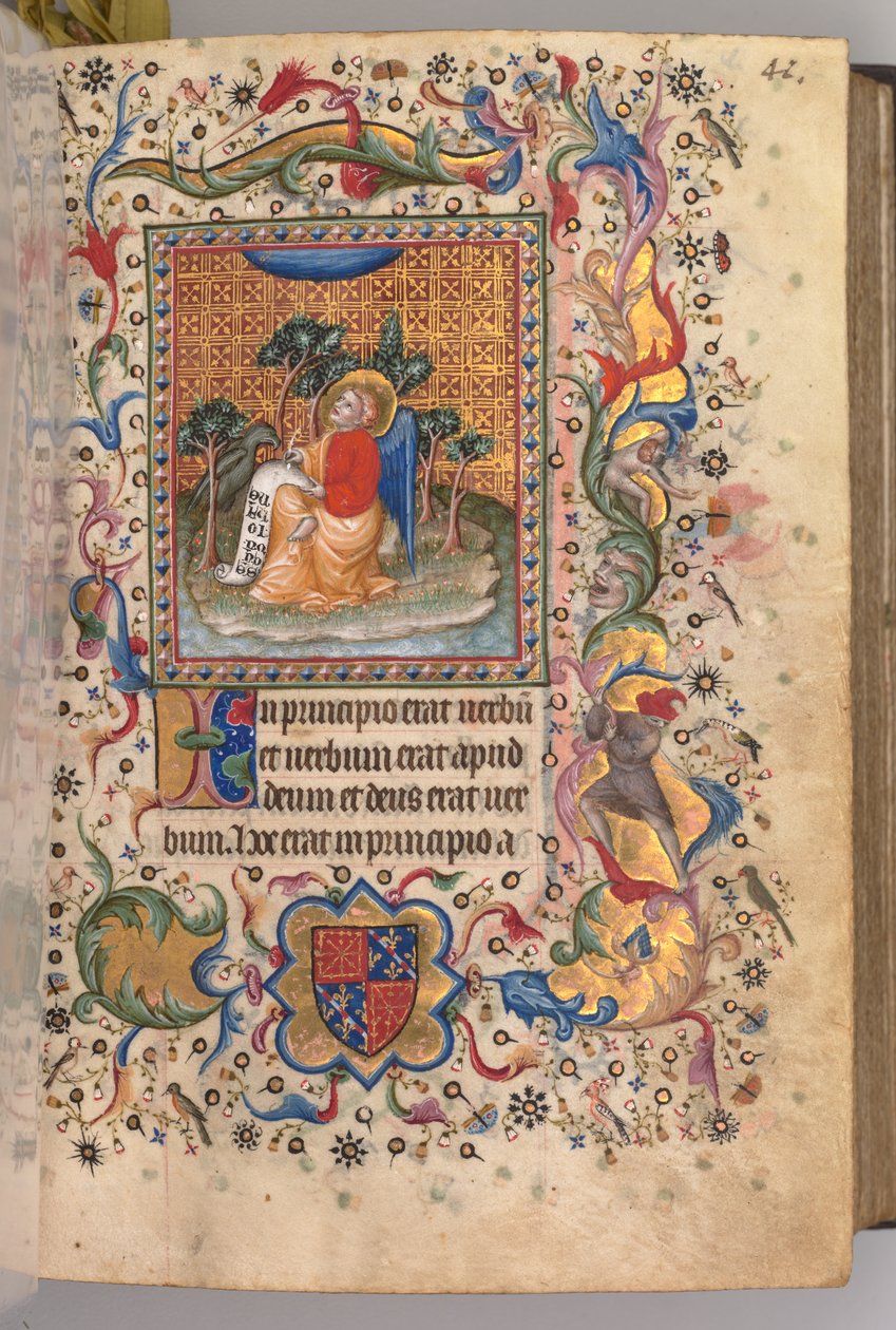 Stundenbuch von Karl dem Edlen, König von Navarra: fol.1r, St. Johannes der Evangelist von Master of the Brussels Initials and Associates