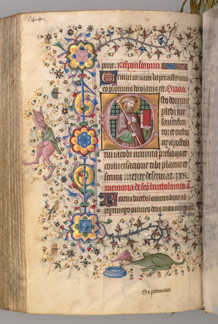 Stundenbuch von Karl dem Edlen, König von Navarra 1361-1425: fol. 266v, St. Jakobus, um 1405 von Master of the Brussels Initials and Associates