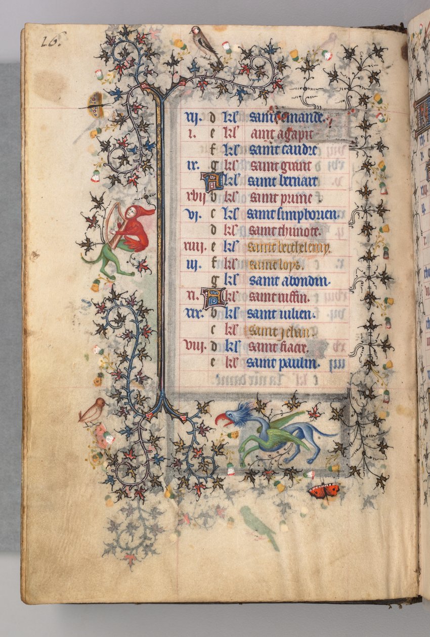 Stundenbuch von Karl dem Edlen, König von Navarra 1361-1425: fol. 8v, August, ca. 1405 von Master of the Brussels Initials and Associates