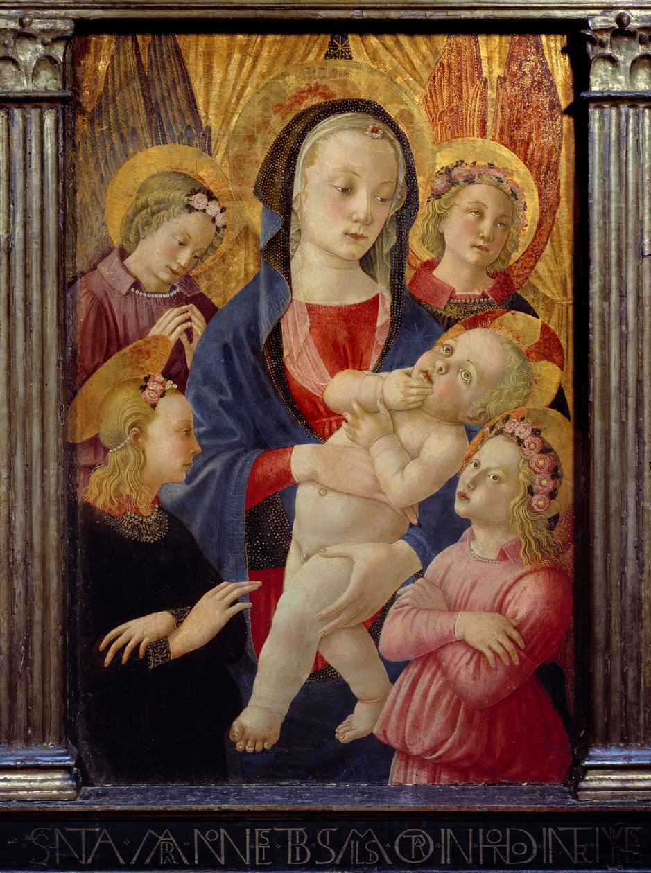 Die Jungfrau und das Kind umgeben von vier Engeln von Master of the Castello Nativity