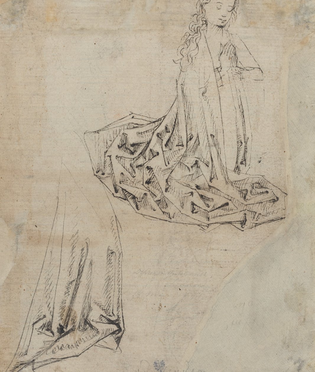 Weibliche Figur kniend im Gebet [verso] von Master of the Drapery Studies