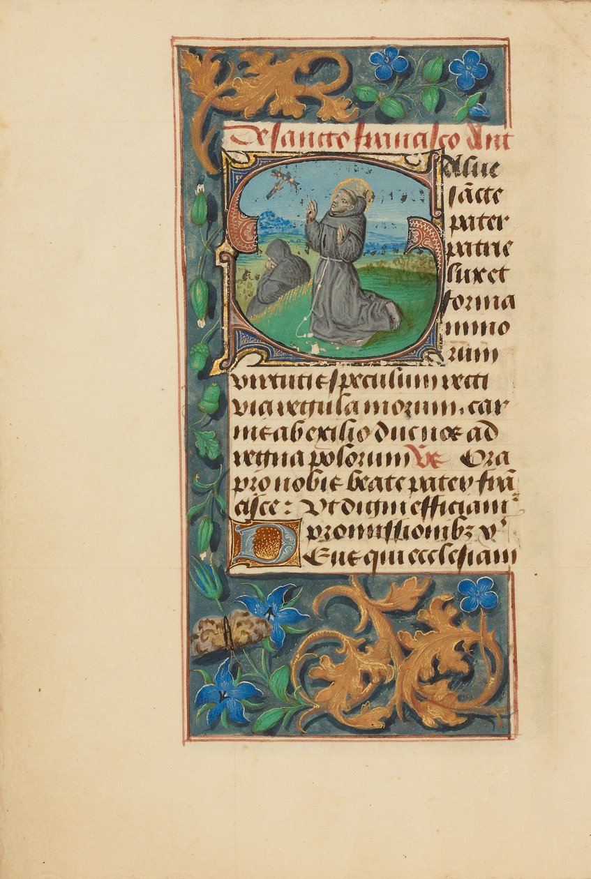 Initiale S: Die Stigmatisierung des Heiligen Franziskus von Master of the Dresden Prayer Book