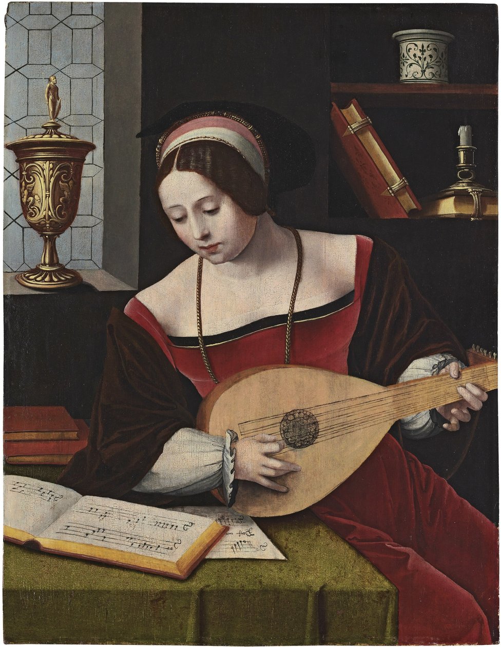Die Hl. Maria Magdalena musizierend von Master of the Female Half Lengths