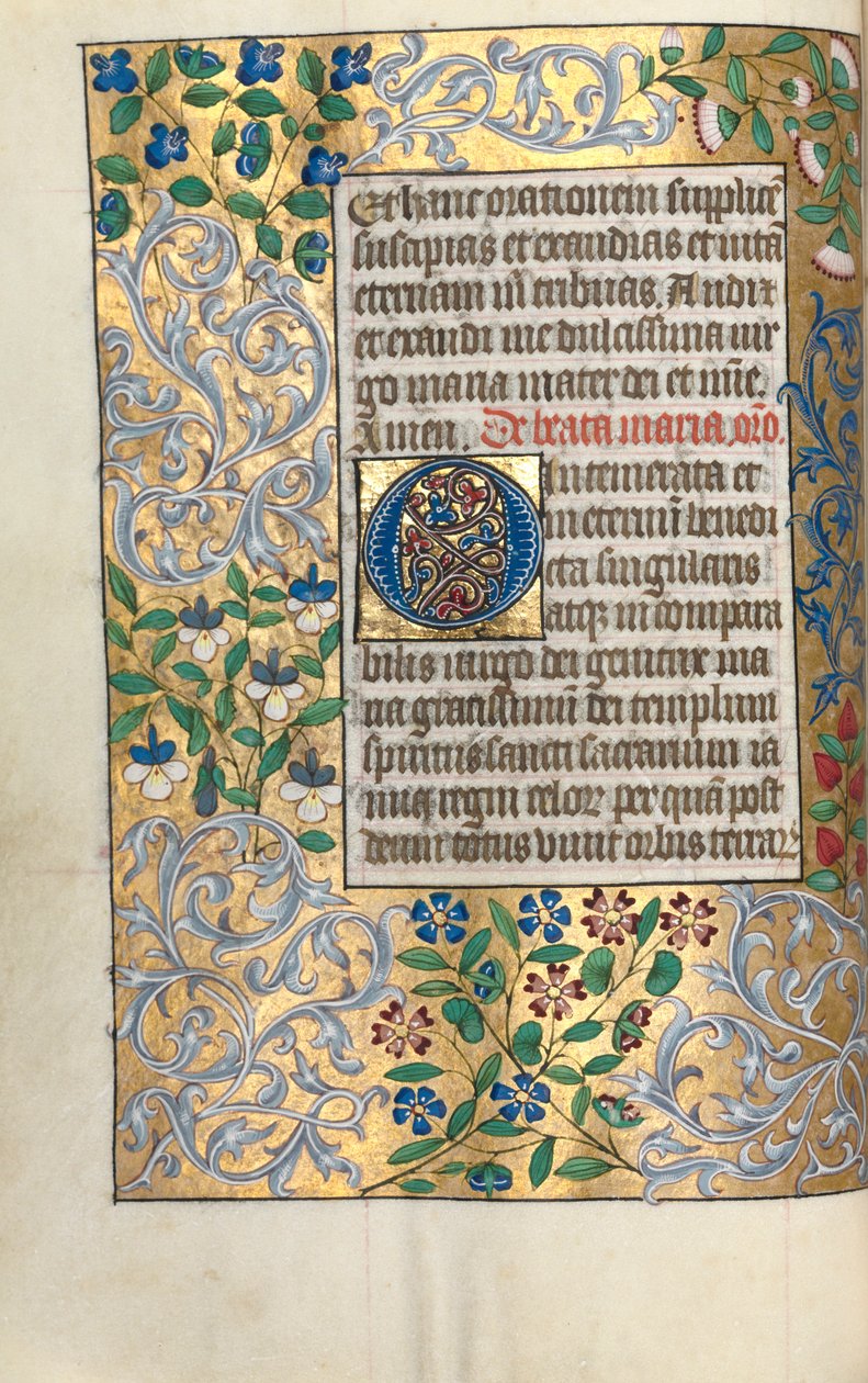 Stundenbuch Gebrauch von Rouen: fol. 22v, Große Initiale O mit aufwändigem Rand, ca. 1470 von Master of the Geneva Latini