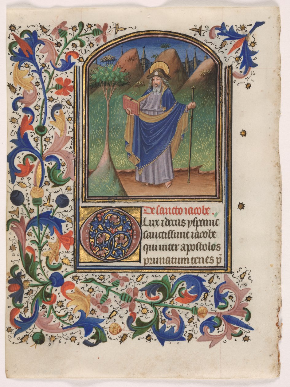 Blatt aus einem Stundenbuch: St. Jakobus der Ältere von Master of the Gold Scrolls