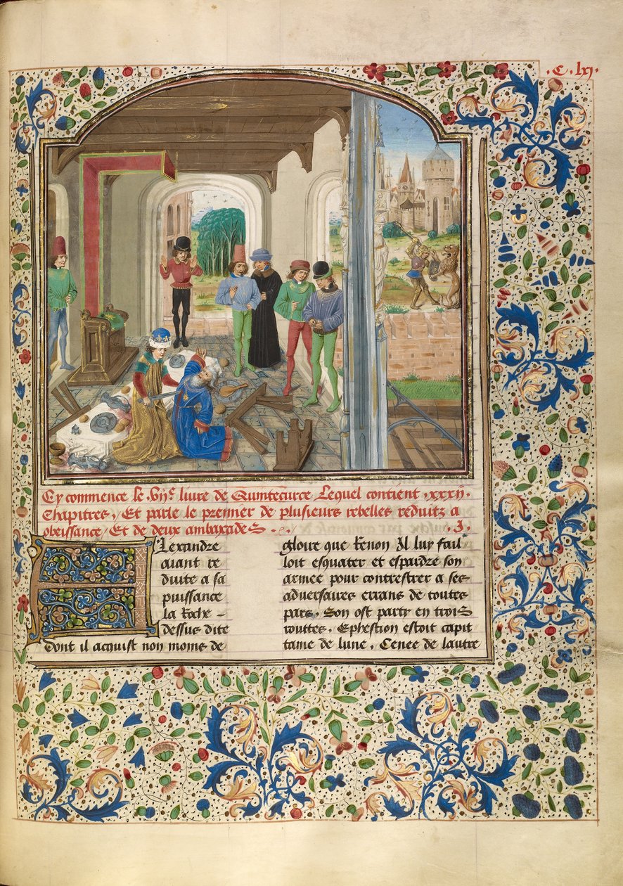 Alexander kämpft mit einem Löwen und tötet Clitus von Master of the Jardin de vertueuse consolation