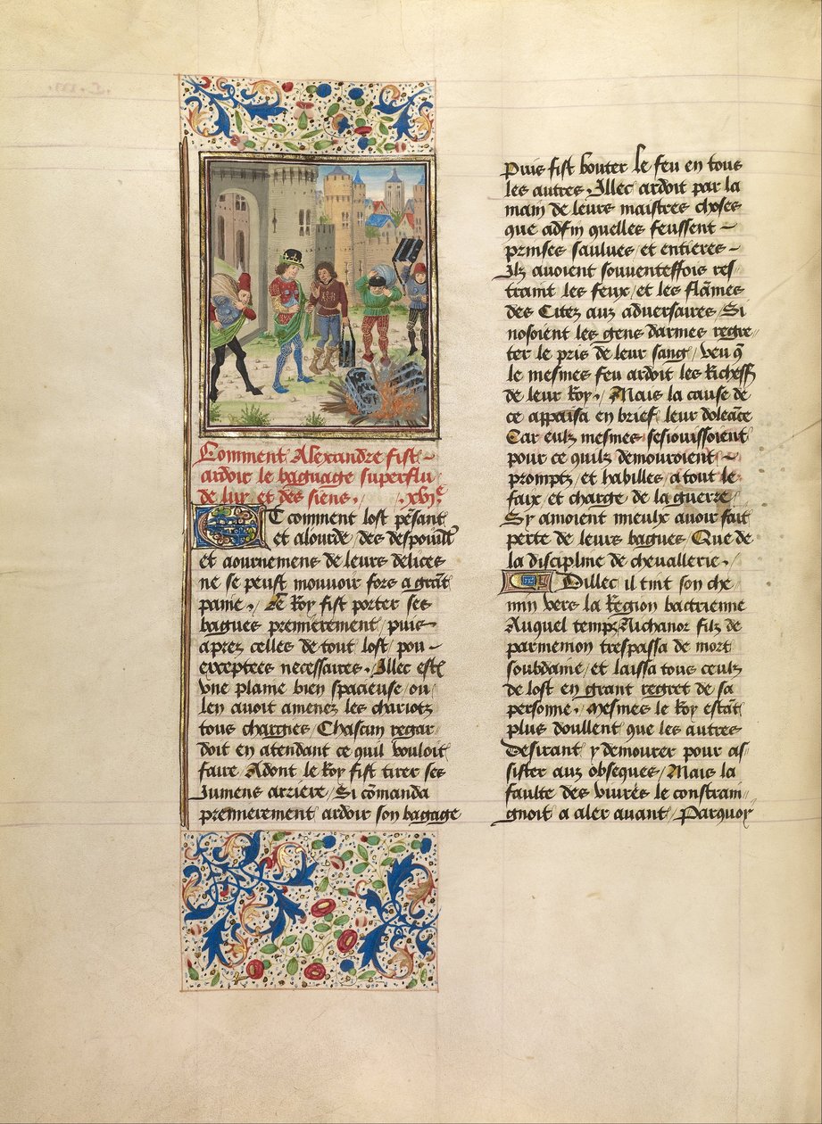Alexander befiehlt die Zerstörung des überschüssigen Gepäcks seiner Armee von Master of the Jardin de vertueuse consolation and assistant