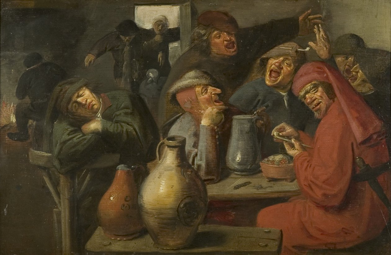 Innenraum einer Taverne, Bauern beim Feiern, ca. 1635 von Master of the Large Jar