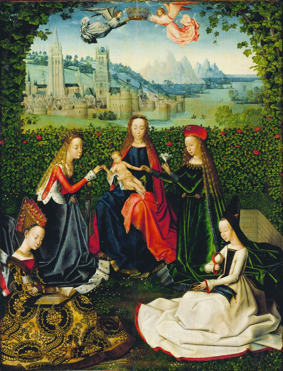 Die Jungfrau im Rosengarten von Master of the Legend of Saint Lucy