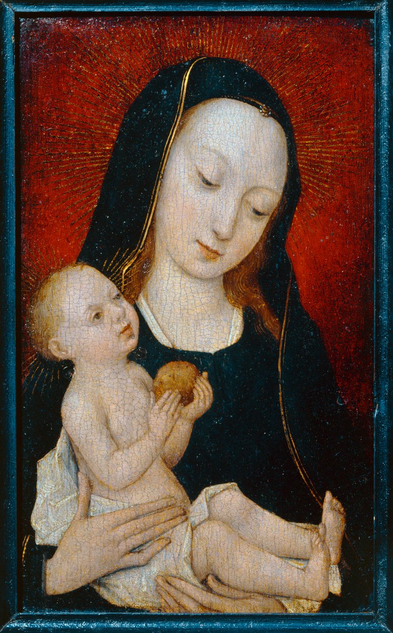 Madonna mit Kind, das einen Apfel hält von Master of the Legend of St. Madeleine
