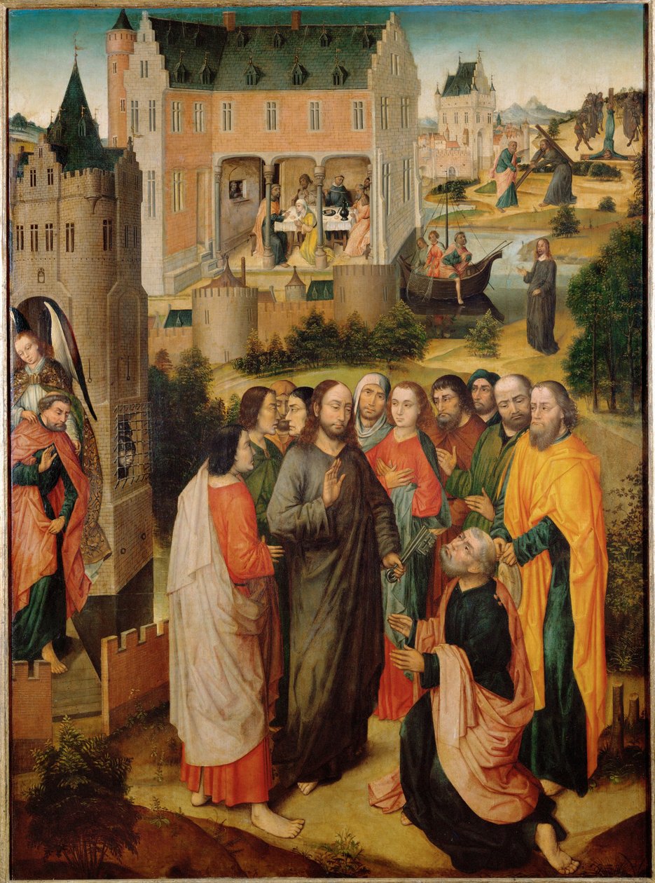 Leben des Heiligen Petrus: Jesus übergibt die Schlüssel an den Heiligen Petrus von Master of the Legend of St. Priest