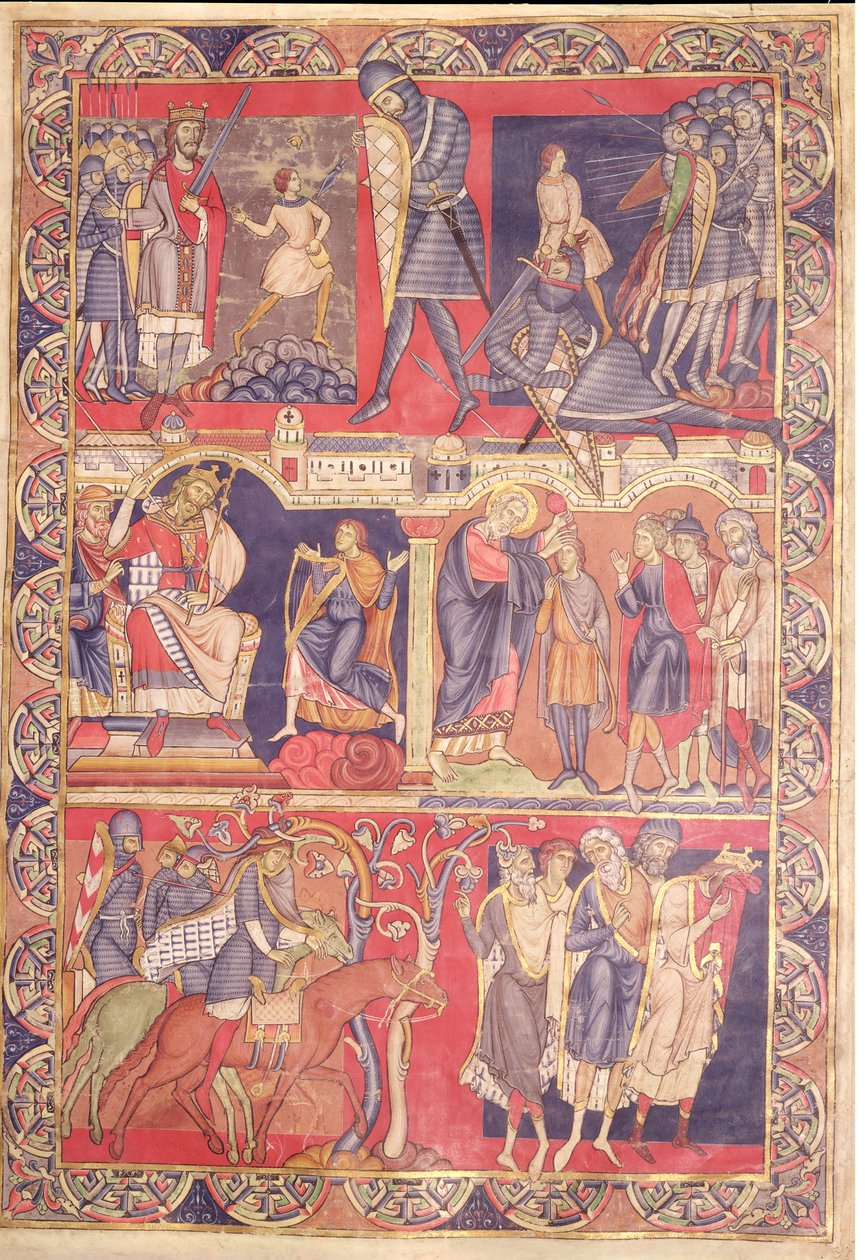 Szenen aus dem Leben von Samuel, Saul und David, aus der Winchester Bibel, 1160-80 von Master of the Morgan Leaf