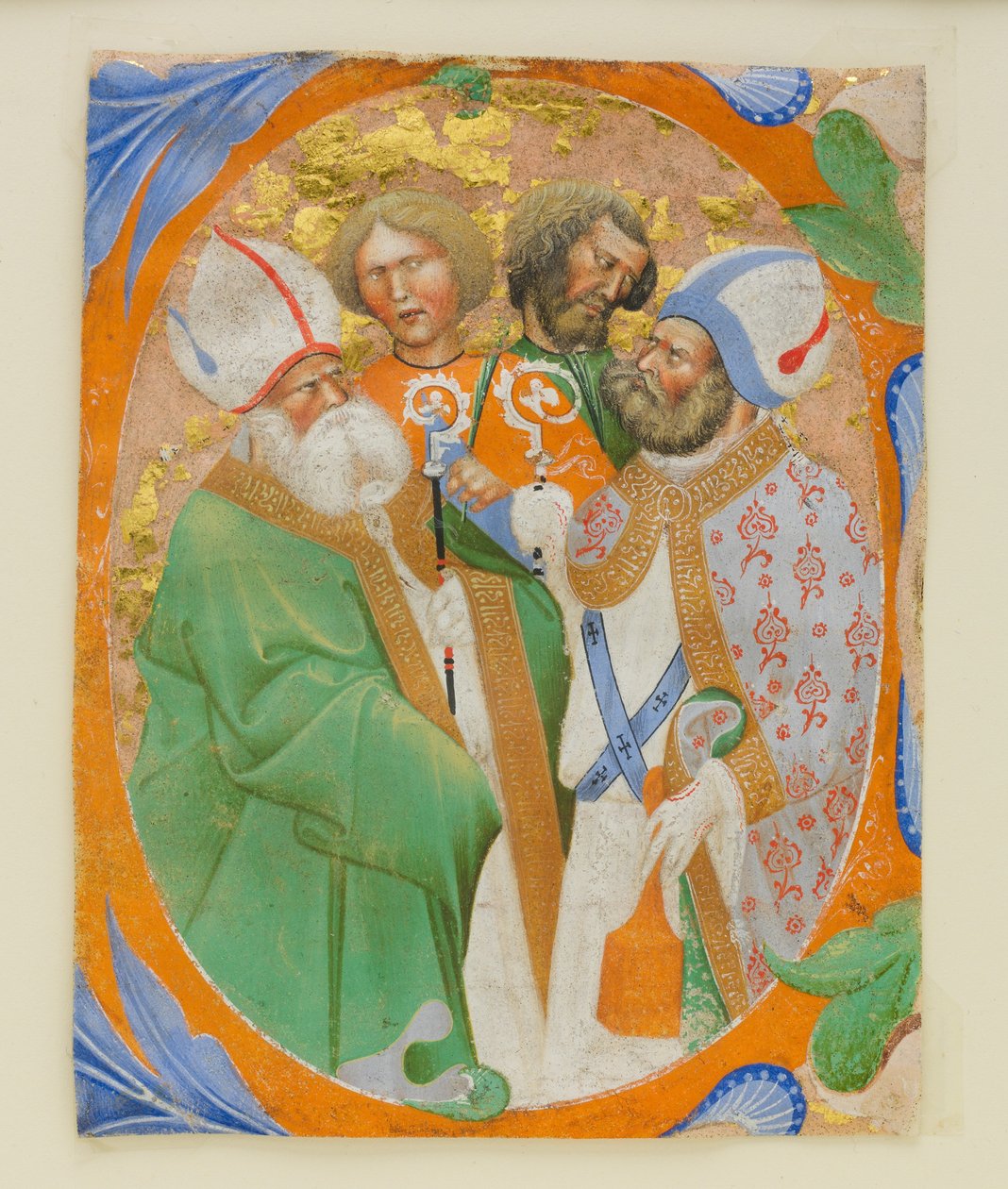 Manuskriptillumination mit vier Heiligen in einem Initial O, aus einem Chorbuch, 1440-50 von Master of the Murano Gradual