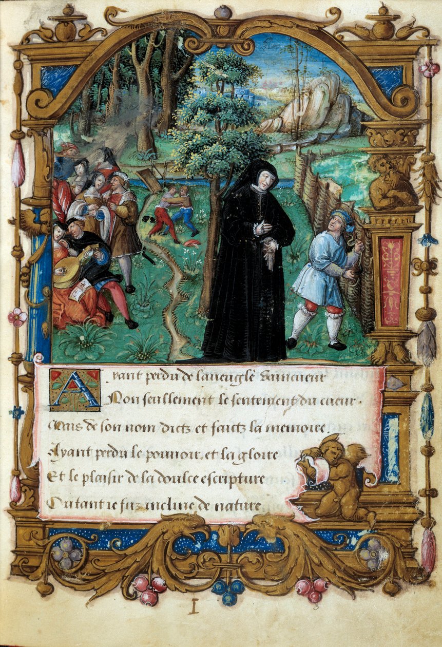 Darstellung der Königin von Navarra Margarita von Angoulême (1492-1549), höfische Liebesszene von Master of the Rohan Hours