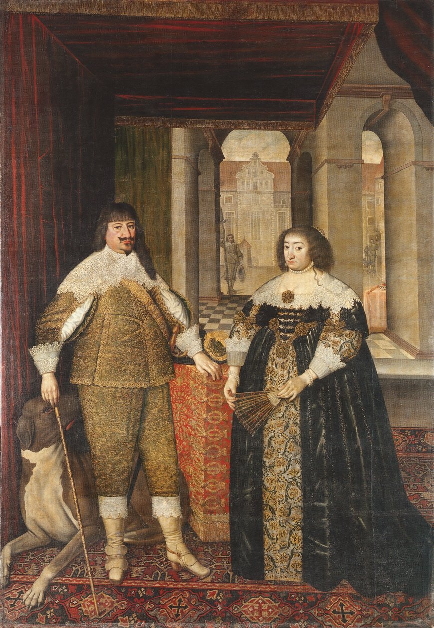 Porträt von Georg Wilhelm, Kurfürst von Brandenburg und seiner Gemahlin Elisabeth Charlotte von der Pfalz und ein Mastiff von Mathias Czwiczek