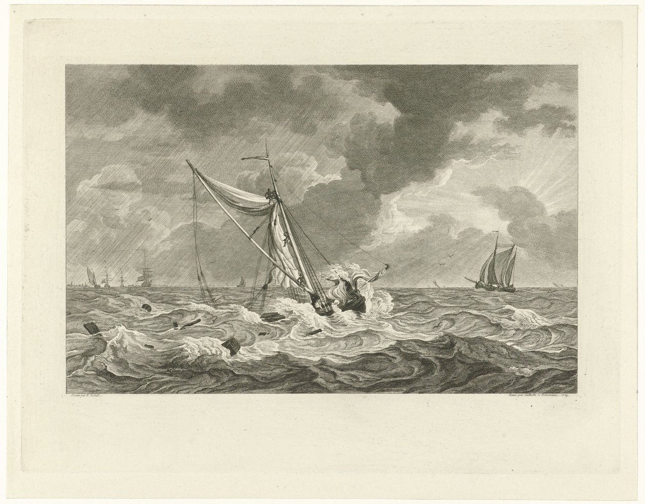 Stranden des Schiffs von Kapitän Klaas Ringels bei Texel, 1778 von Mathias de Sallieth