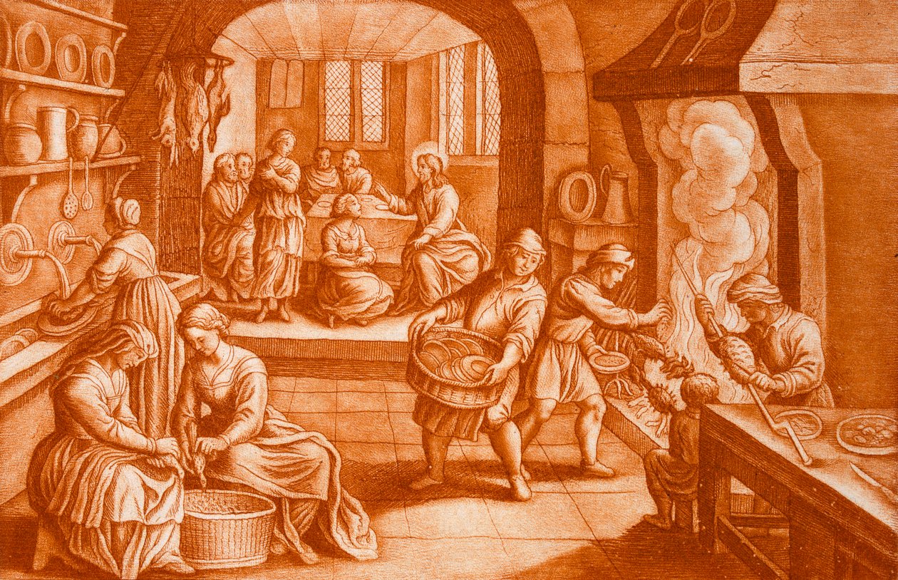Die Geschichte von Maria und Martha, Illustration aus der Bibel, graviert von J.C. Bodenehr von Mattaus the Younger Merian