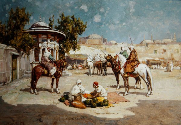 Arabische Krieger auf einem Marktplatz, ca. 1910 von Matteo Da Angelo Rossotti