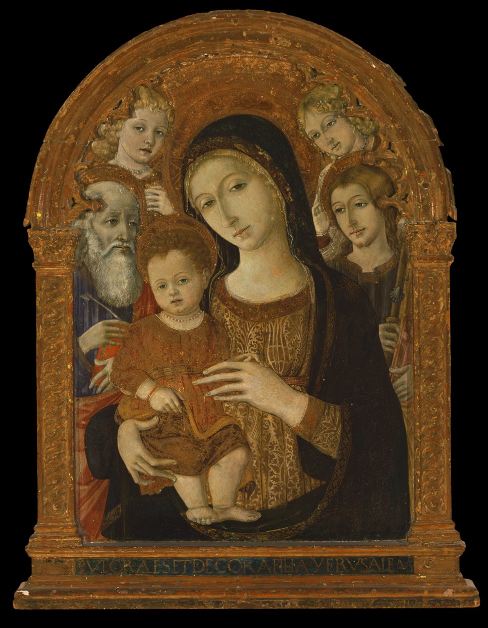 Die Jungfrau und das Kind zwischen den Heiligen Johannes dem Evangelisten, Jakobus und zwei Engeln, ca. 1480-1490 von Matteo di (c.1430 95) Giovanni