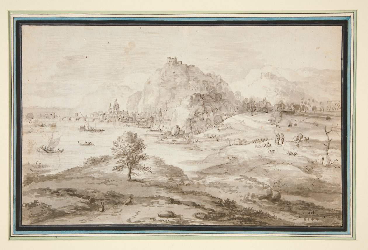Gebirgige Landschaft mit Hafen und Stadt von Matthys Cock