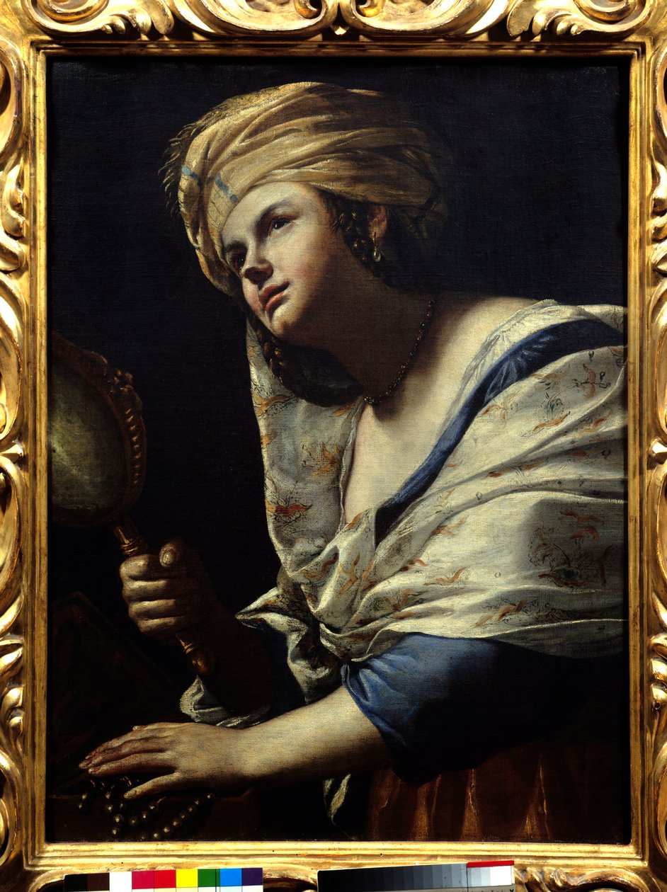 Vanitas, Frau mit Turban und Spiegel von Mattia Preti