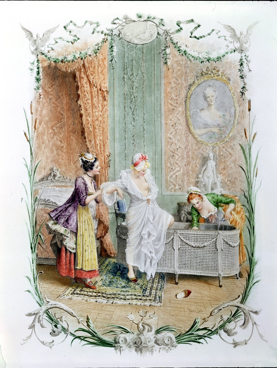 Das Morgenbad, Illustration des eleganten Pariser Lebens in der zweiten Hälfte des 18. Jahrhunderts, ca. 1890 von Maurice Leloir