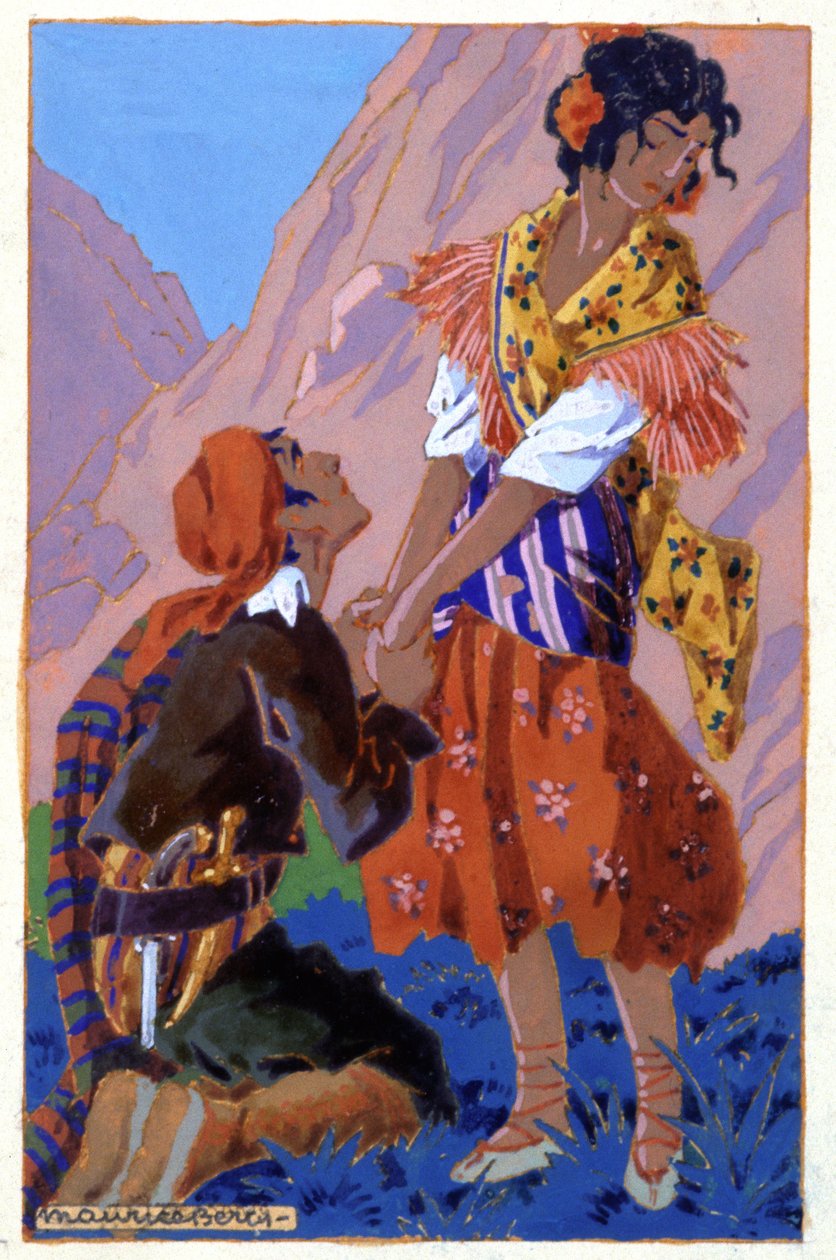 Treffen zwischen Don José und Carmen, ca. 1930 (Illustration) von Maurice Berty