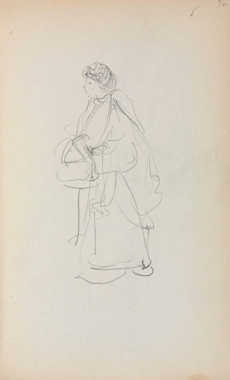 Italienisches Skizzenbuch: Stehende Frau mit einer Tasche, Seite 56, 1898-1899 von Maurice Brazil Prendergast