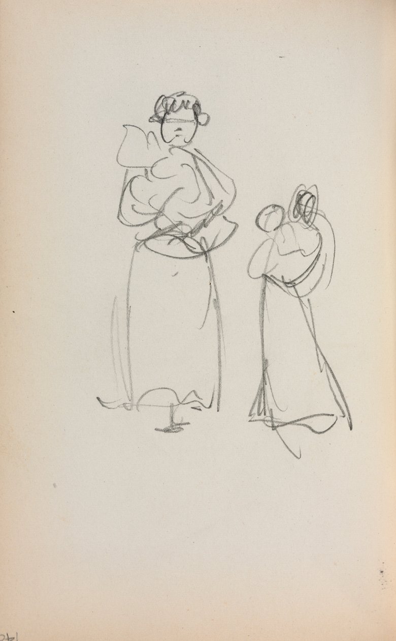 Italienisches Skizzenbuch: Zwei stehende Frauen mit Säuglingen Seite 140, 1898-1899 von Maurice Brazil Prendergast