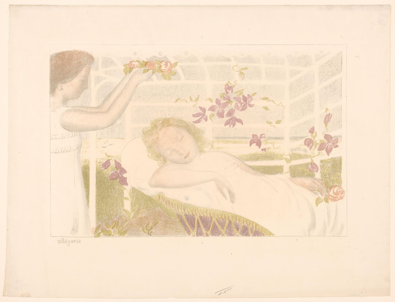 Schlafendes Mädchen bekommt Blumenkranz von Maurice Denis