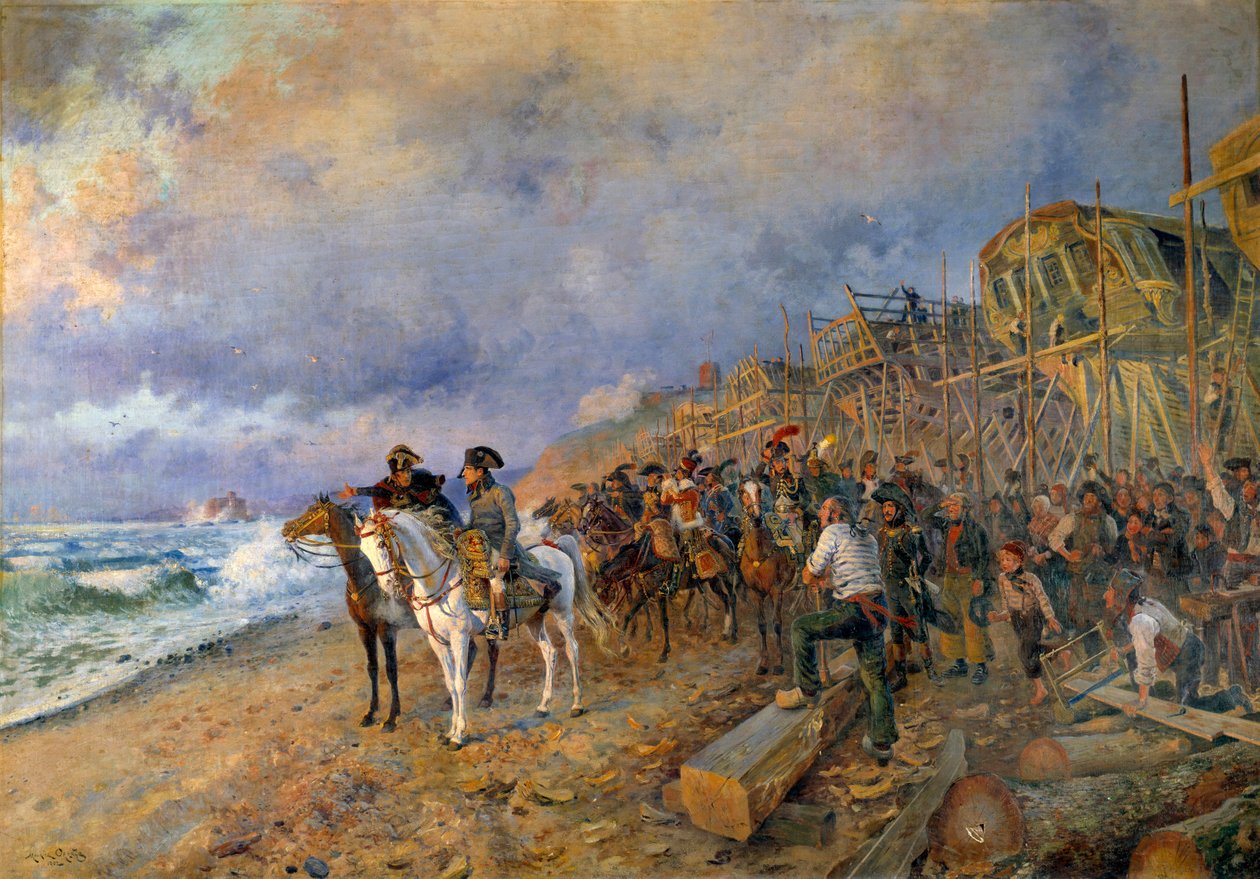 Der Erste Konsul Napoleon Bonaparte (1769-1821) besucht das Arsenal von Boulogne. Gemälde von Maurice Orange (1868-1916) 1804 von Maurice Henri Orange