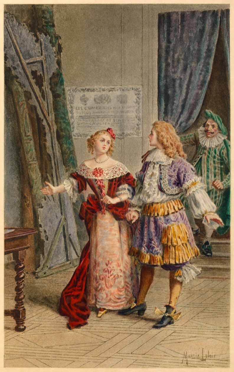 Hinter den Kulissen bei Scapin, Armande, Baron und Molière (Illustration) von Maurice Leloir