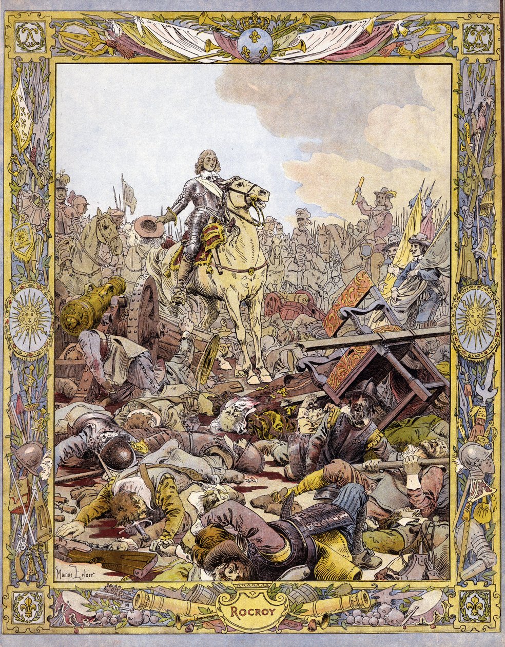 Prinz Louis II. von Bourbon Conde, bekannt als der Große Conde, begrüßt die Leiche des Grafen von Fontaine in der Schlacht von Rocroi gegen die Spanier, 19. Mai. von Maurice Leloir