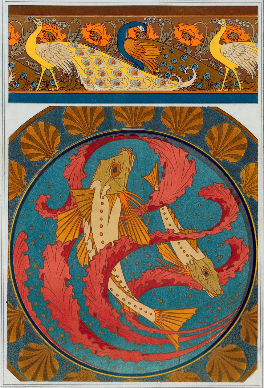 Entwürfe für Pfauen- und Mohnrand, veröffentlicht 1897 von Maurice Pillard Verneuil