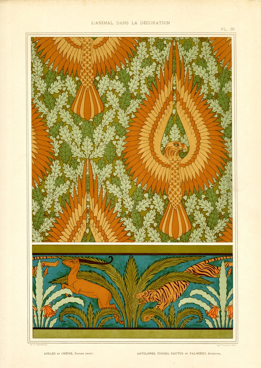 Adler und exotische Fauna im Jugendstil von Maurice Pillard Verneuil