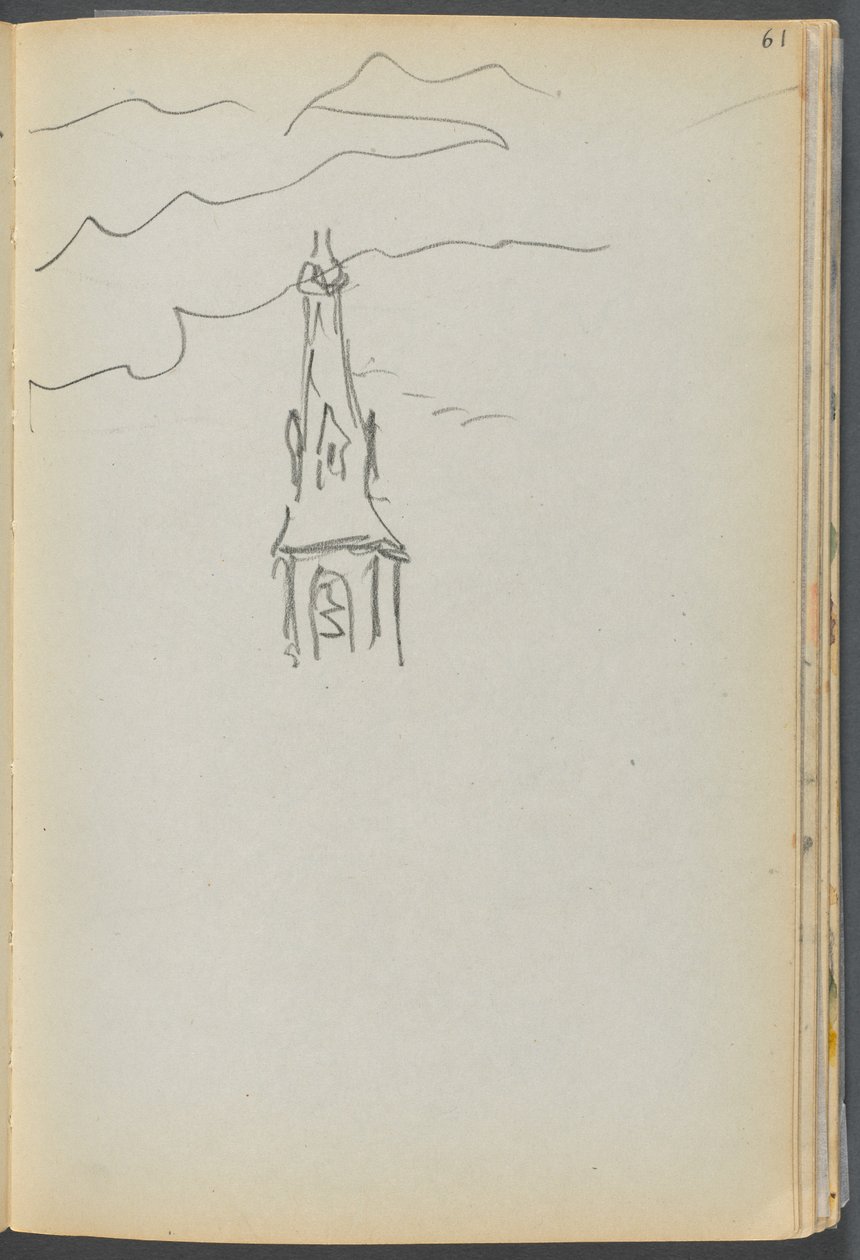 Skizzenbuch- Das Granitküstenhotel, Rockport, Seite 061: Kirchturm mit Himmel von Maurice Prendergast