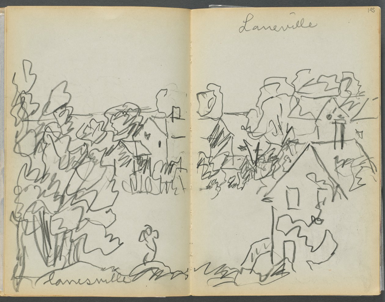 Skizzenbuch - The Granite Shore Hotel, Rockport, Seite 144 & 145: "Lanesville" von Maurice Prendergast