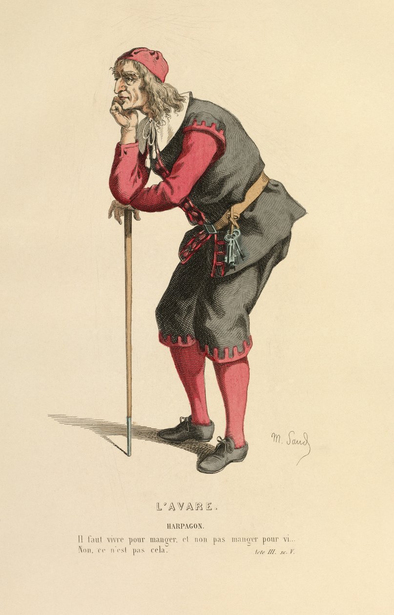 Kostüm für die Rolle des Harpagon (Gravur) von Maurice Sand