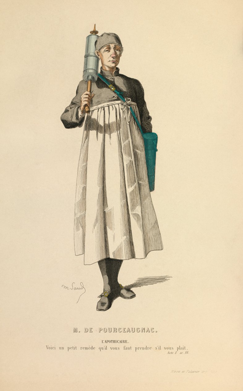 Kostüm für die Rolle des Apothekers, um 1868 (Gravur) von Maurice Sand