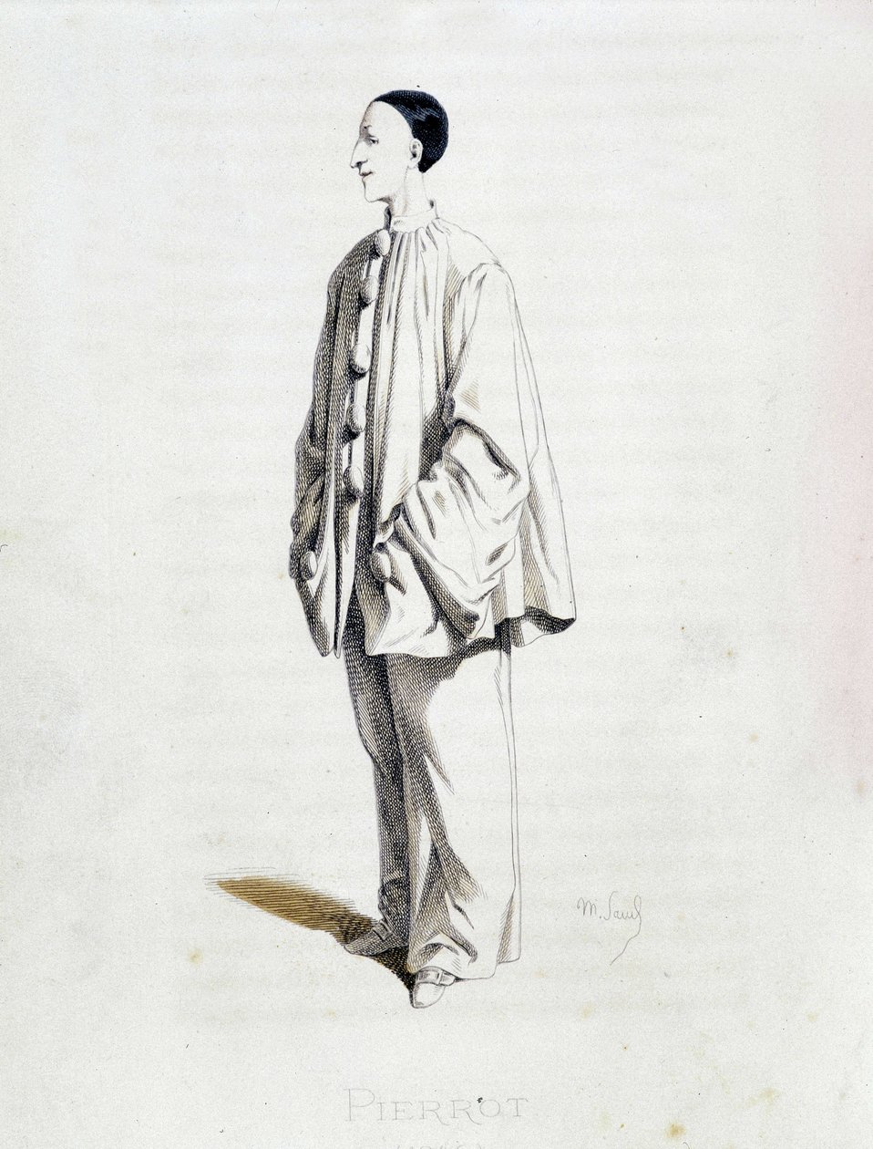 Pierrot aus Masques et bouffons (Italienische Komödie), Text und Zeichnungen von Maurice Sand, Radierungen von A. Manceau, Vorwort von Georges Sand, Paris, Michel Lévy Frères von Maurice Sand