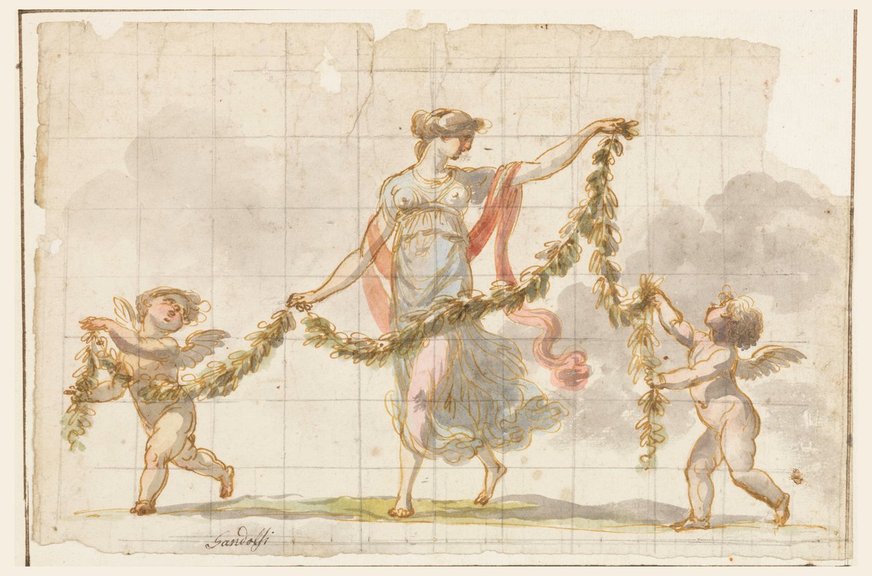 Zeichnung, Wandmalerei, ca. 1820 von Mauro Gandolfi